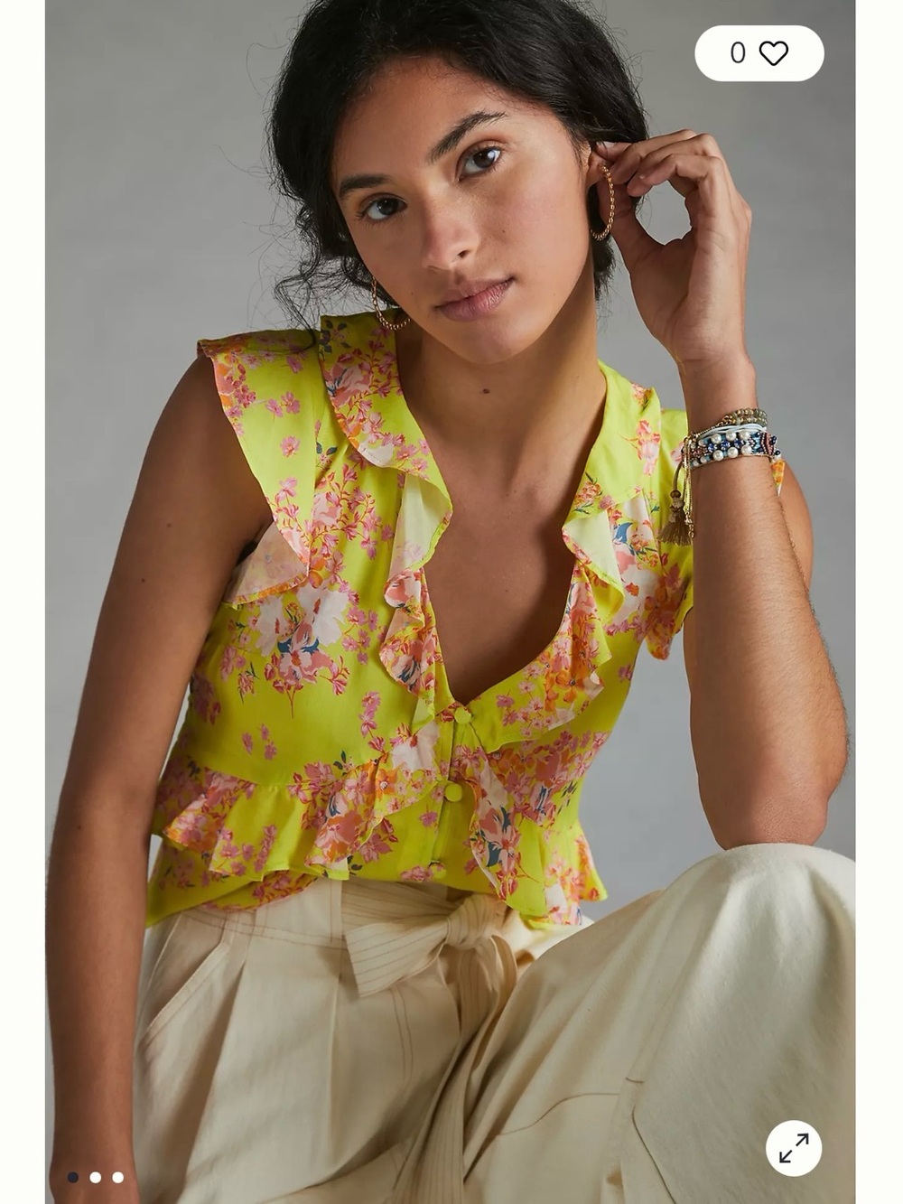 Maeve Anthropologie Ashlee Ruffle Floral Blouse Yellow Peplum Size 4